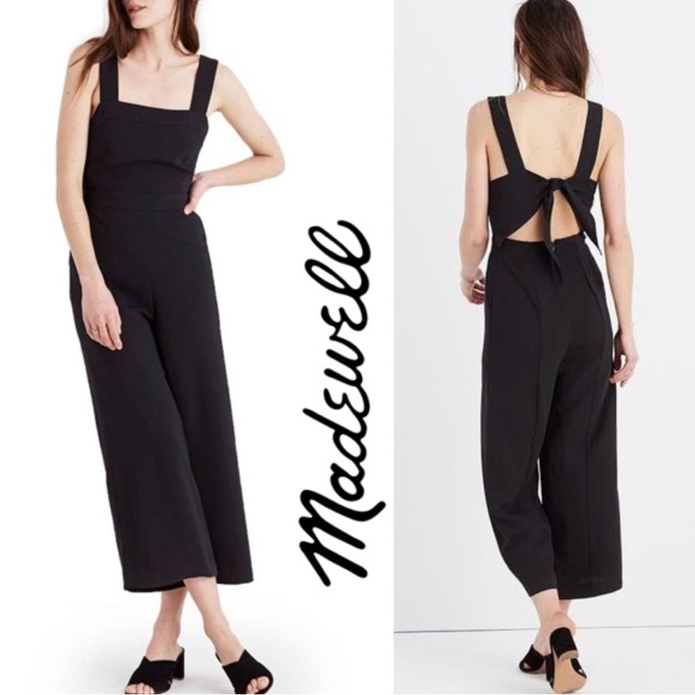 Madewell Apron Bow-Back Black Sleeveless Wide-leg Jumpsuit S (4)